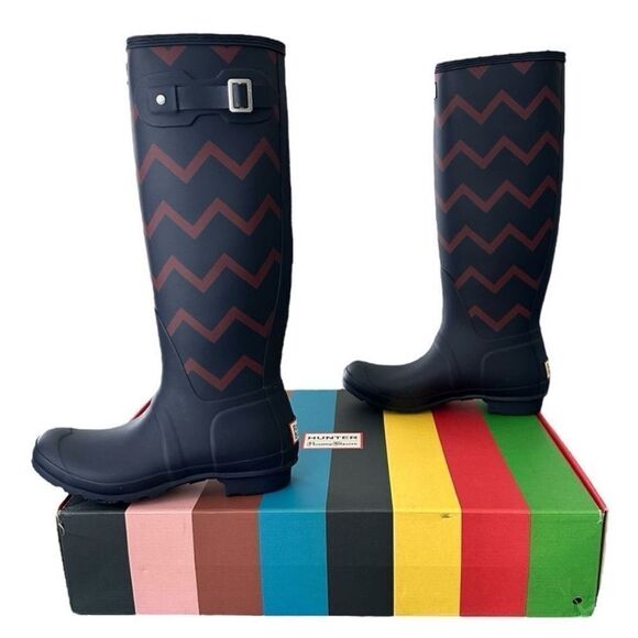 Hunter Rain Boots Rowing Blazers X Hunter Zig Zag Ultra Tall Knee High Chevron - Picture 3 of 13